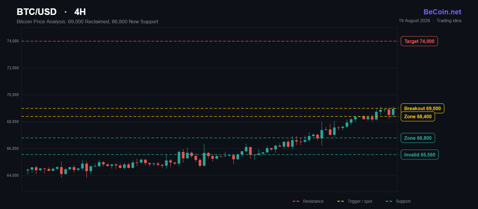 Bitcoin Price Analysis: 69,000 Reclaimed, 66,800 Now Support