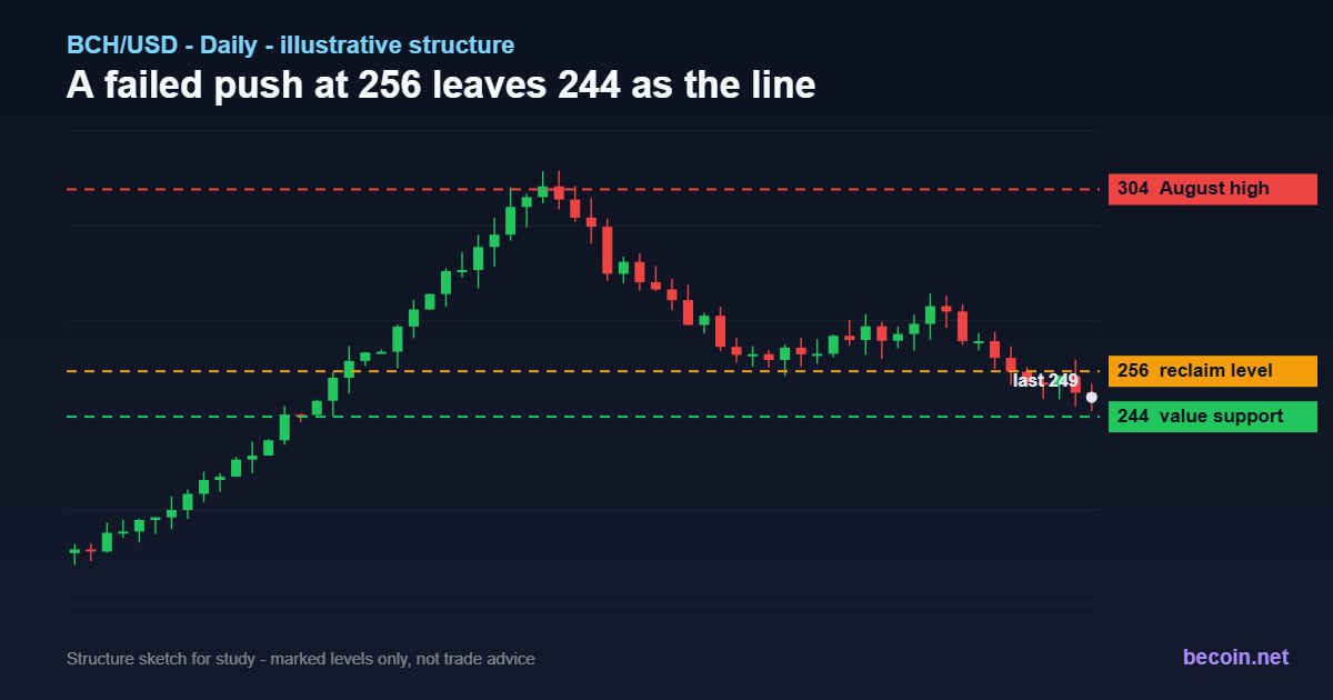 Bitcoin Cash Forecast: BCH Fades at 256 With 244 the Line